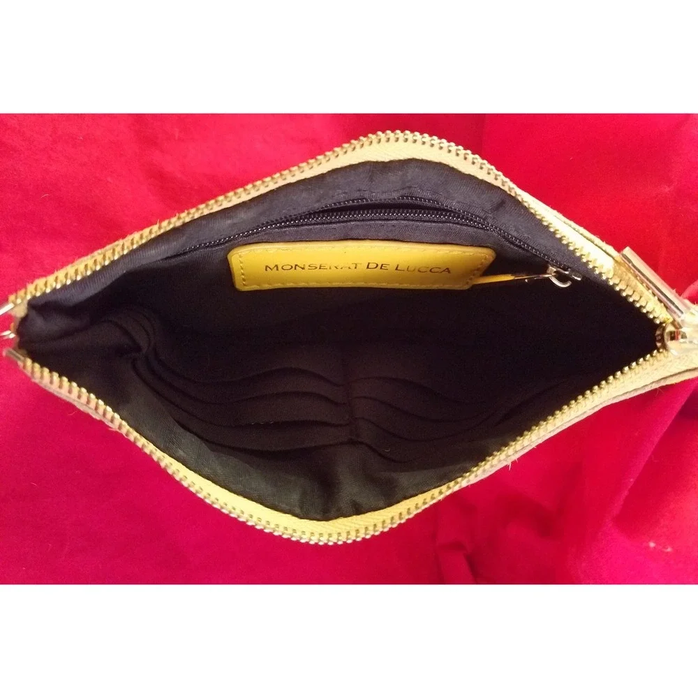 Monserat De Lucca Yellow Calf Hair Leather Wristlet Clutch Bag Card Slots